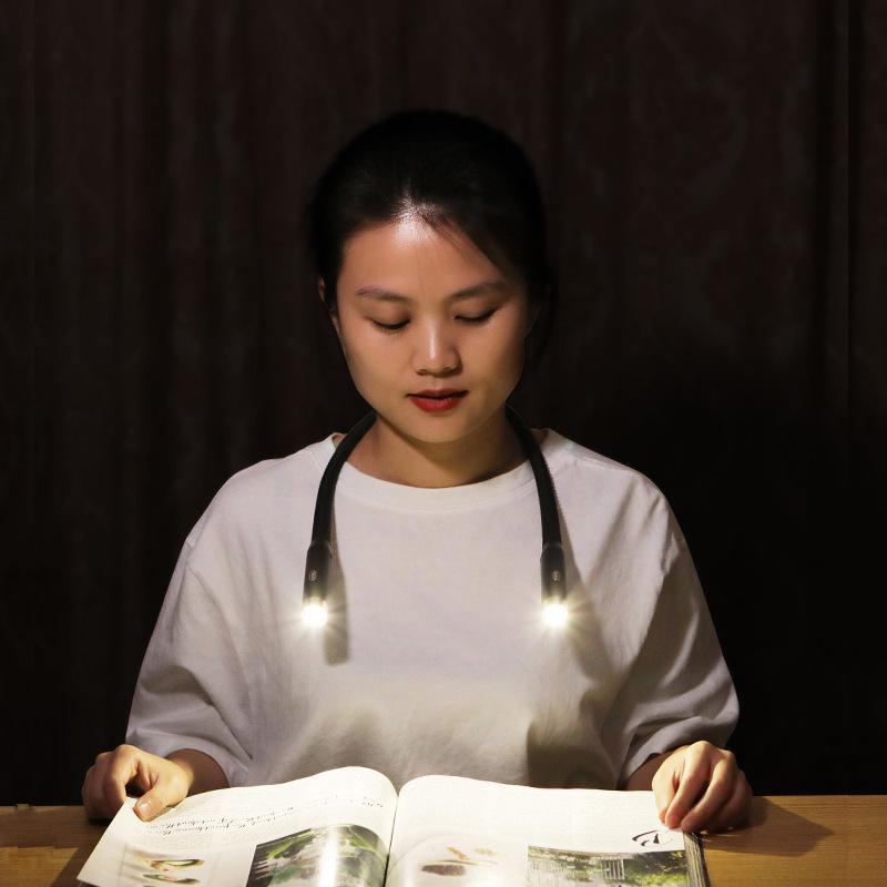 Foldable Double Head USB-Charged LED Neck Reading Lamp with Three Colors