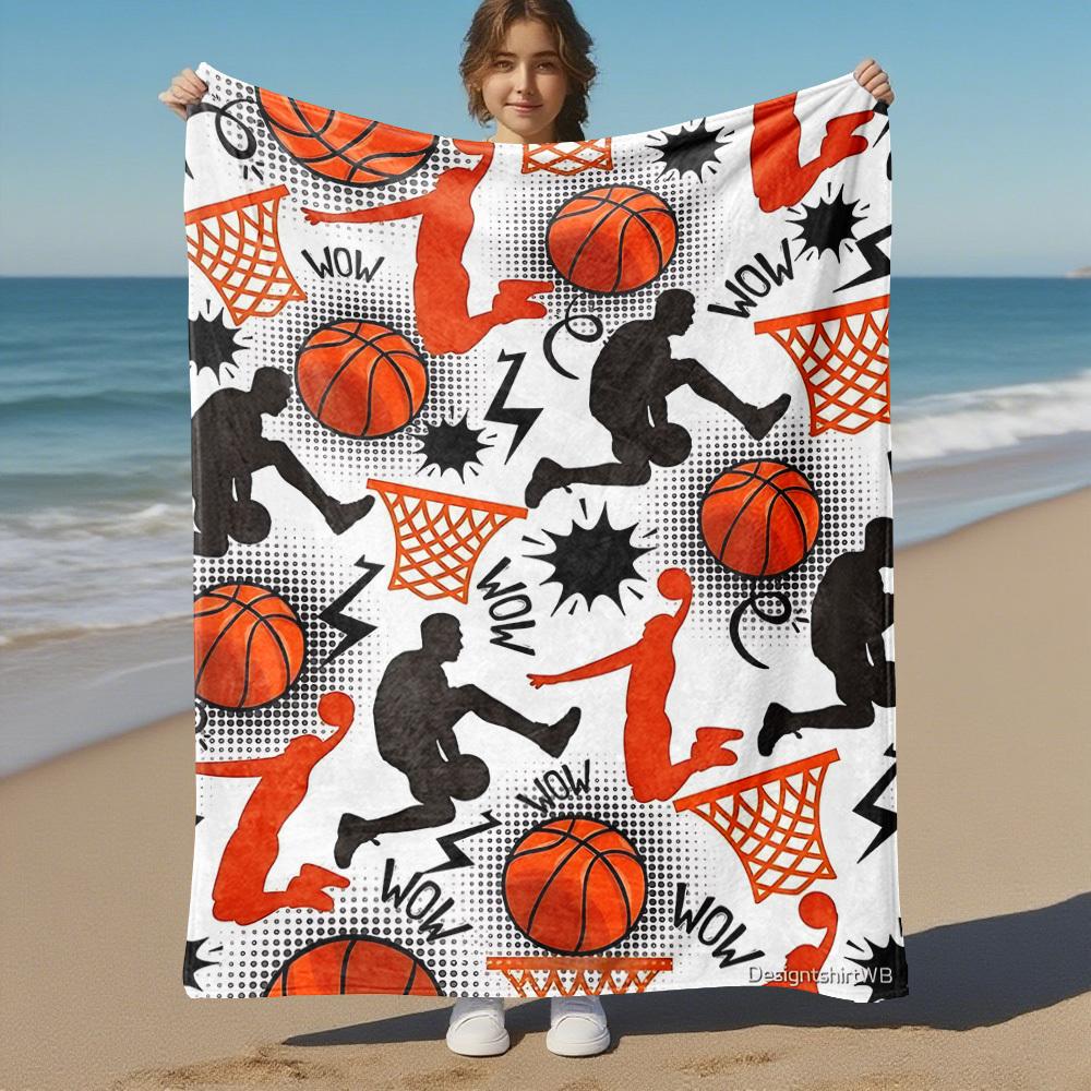 1PC Basketball HoopOutdoor Flannel Blanket - Soft Plush Decor for Picnics, Camping, Bedroom, Playroom, Office, or Lunch Break 1244A