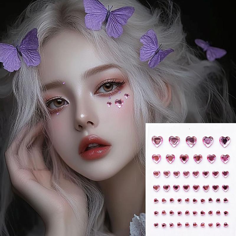 

57 шт./лист Сердце Наклейки с драгоценными камнями для лица 3D Многоцветные Самоклеящиеся Стразы для DIY Фестивальной Вечеринки Макияж Глаз и Лица Деко розовый