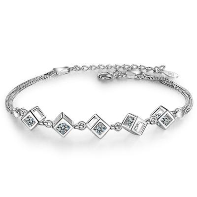 Verhindern Allergie 925 Sterling Silber Kristall Quadrat Charm Armband Für Frauen Armband & Armreif Hochzeit Schmuck Sl131
