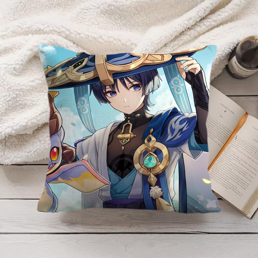 Wanderer Genshin Impact Cushion Cover Silky Short Plush Invisible Zipper Dustproof Sofa Pillow Case For Home Decor