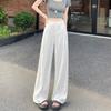 Anti-wrinkle Tencel linen wide-leg pants women's summer thin high-waisted drape straight loose and cool black suit pants