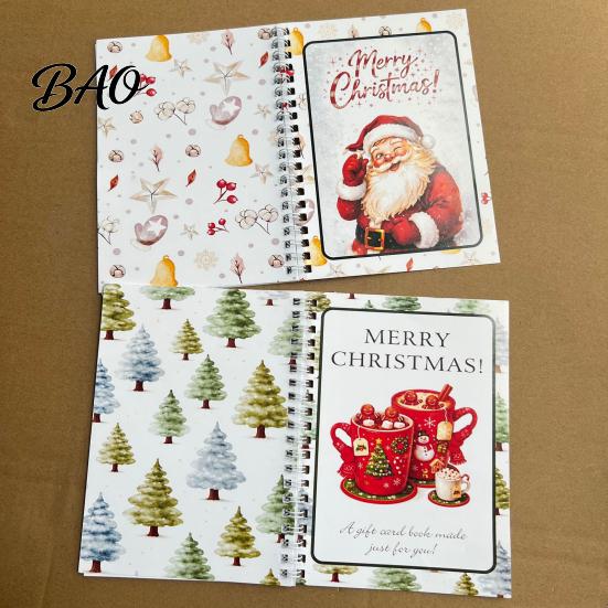 Spiral Bound Scrapbook for Cards Christmas Gift Card Book, 7" x 5" Merry Unique DIY Holiday Solution Booklet, Greeting Album, Personalized Xmas Party
