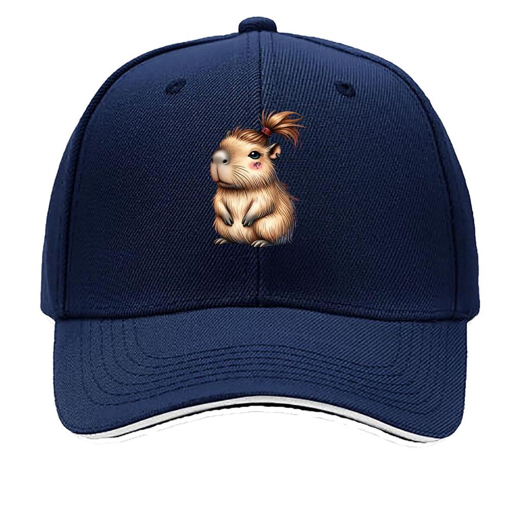 Cute Standing Capybara Ponytail Cartoon Animal Illustration Sandwich Baseball Cap Unisex Women Sun Cap Outdoor Workouts Hat