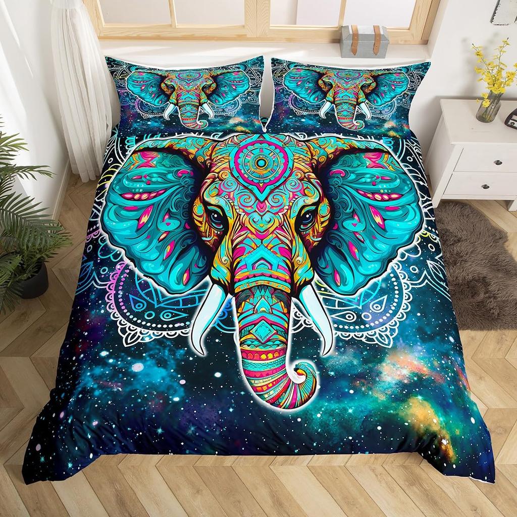Elephant Duvet Cover Sets for Kids Queen King Twin Size Lightweight Down Room Decor 2 Pillowcases 1 Comforter Cover No Comforter