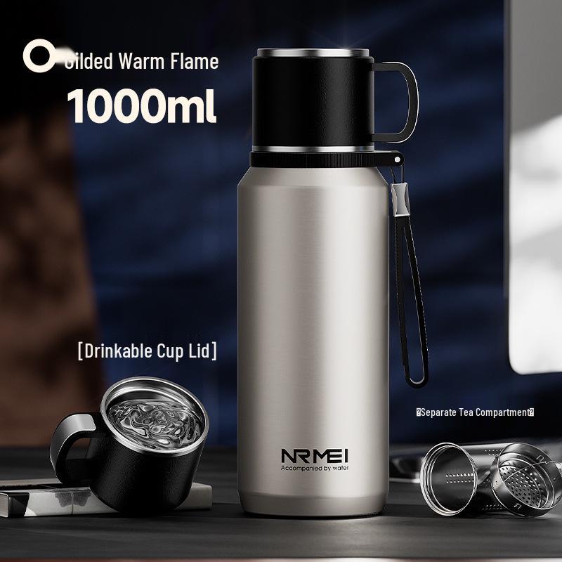 Pánská 1000ml nerezová láhev s čajovým sítkem a na vodu – špičková, velkokapacitní, přenosná izolovaná nádoba