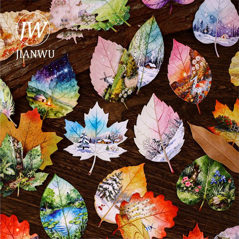 JIANWU Leaf Viewing Series Vintage Maple Leaf Scene Landscape Material Collage Scrapbook Sticker Creative DIY Journal Stationery