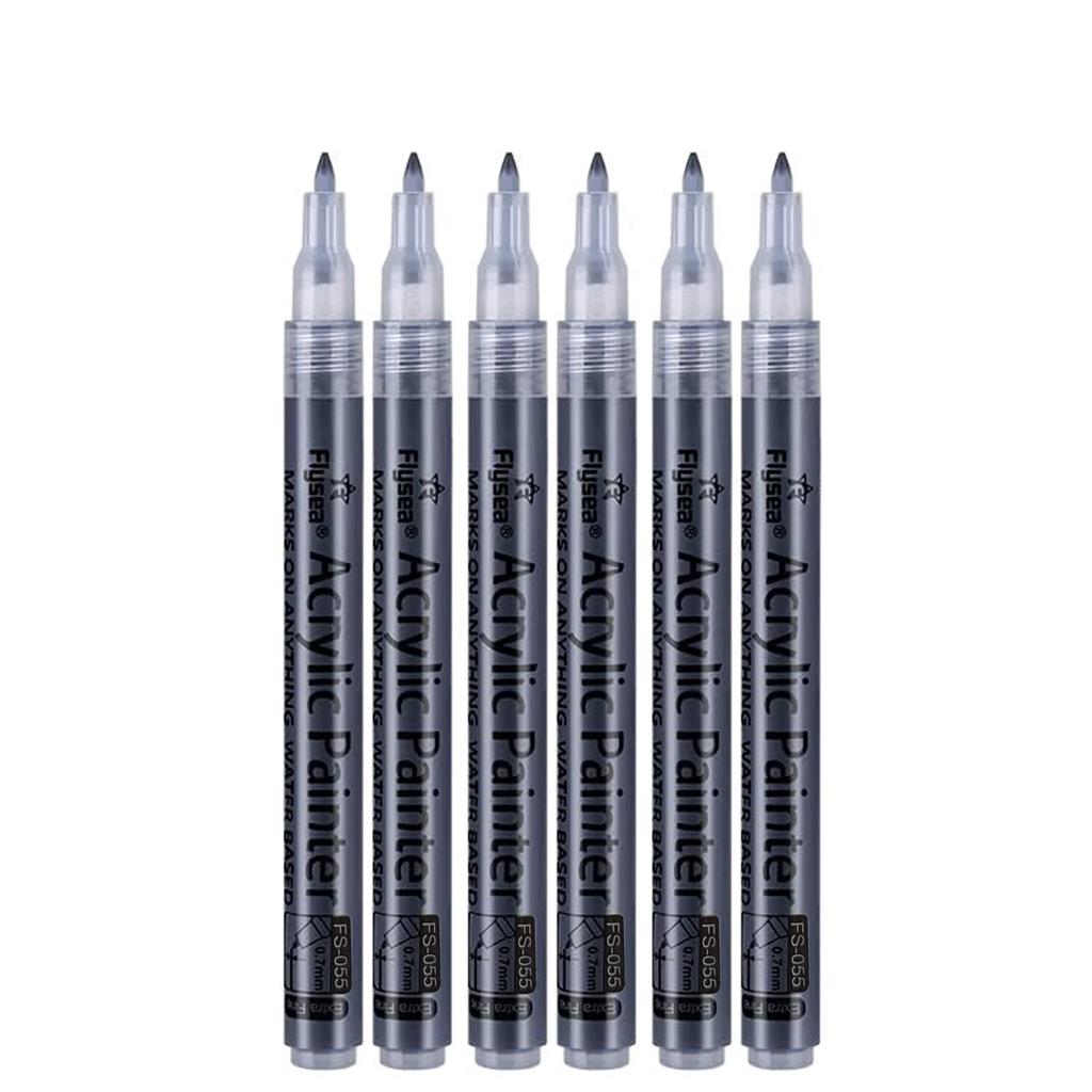 6Pcs/set 4 Colors (Black/White/Gold/Silver) Acrylic Paint Markers pen,0.7mm Extra Fine for Ceramic, Metal, Paper, Drawing, DIY