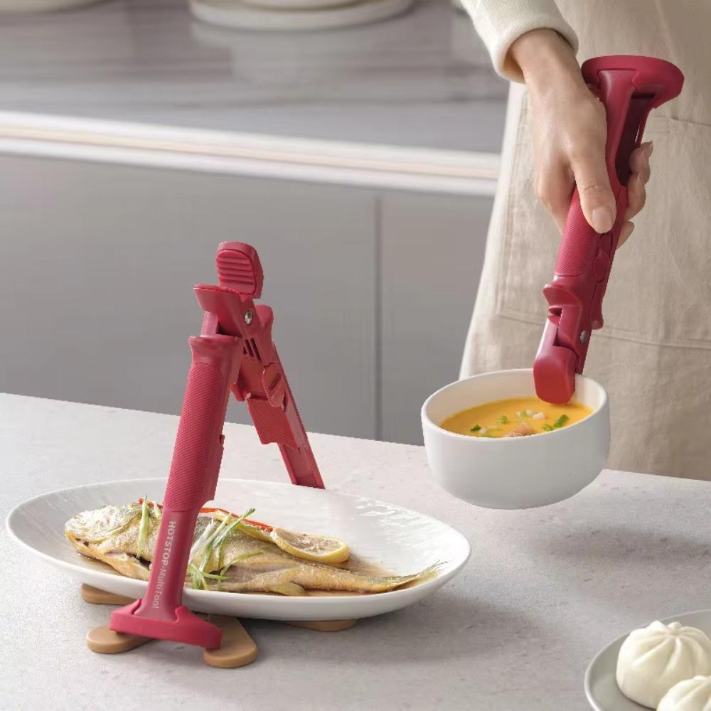 

2 in 1 Stewed Bowl Clip Anti-scald Dish Gripper Durable Hot Bowl Clamp Dish червоний