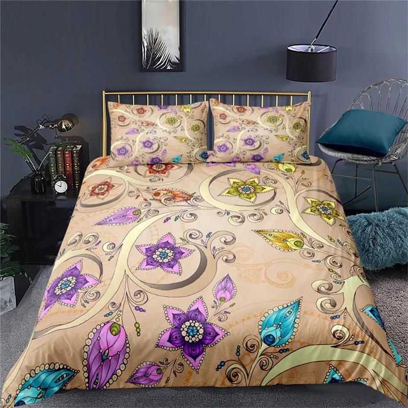 Mandala Duvet Cover Set Twin King For Girl Teen Bohemian Floral Bedding Set Microfiber Exotic Tribal Paisley Flowers Quilt Cover