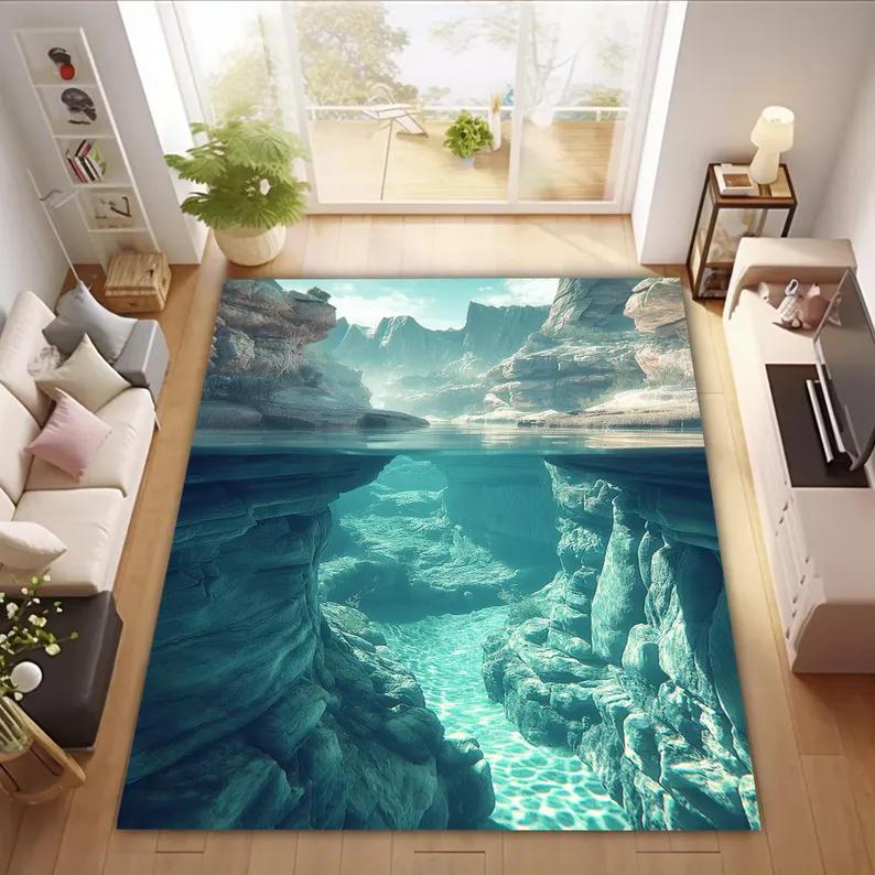 

3D Illusion Shark Breaking Ice Print Area Rug for Living Room Decor 2D Falt Non Slip Ocean Themed Floor Mat for Bedroom Sofa 50x80cm
