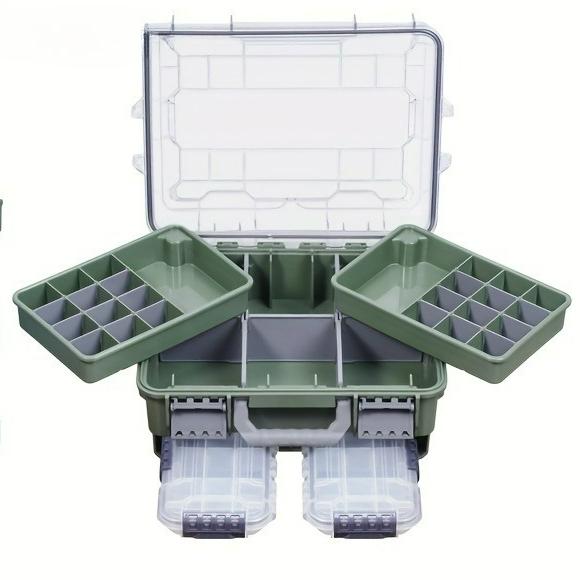 

Three-Layer Tackle Box ABS Material Adjustable Compartments Secure Lock Closure Solid Color for Fishing Travel Christmas светло-зеленый