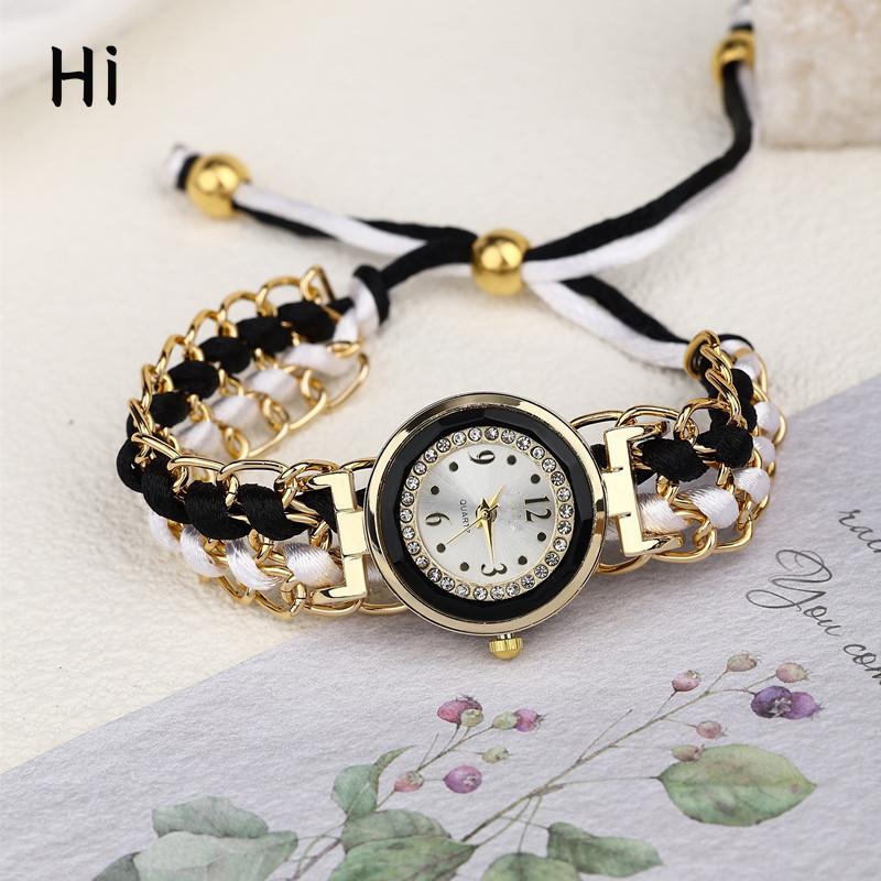 

Новые женские часы с маленьким циферблатом и бриллиантами, женские часы с плетеной веревкой, креативные модные часы с телескопической веревкой, кварцевые часы-браслет