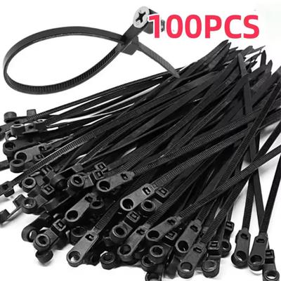100PCS Screw Hole Cable Ties Reusable Fixed Nylon Cable Ties Self-locking Cord Ties Straps Fastening Loop Office Organizer