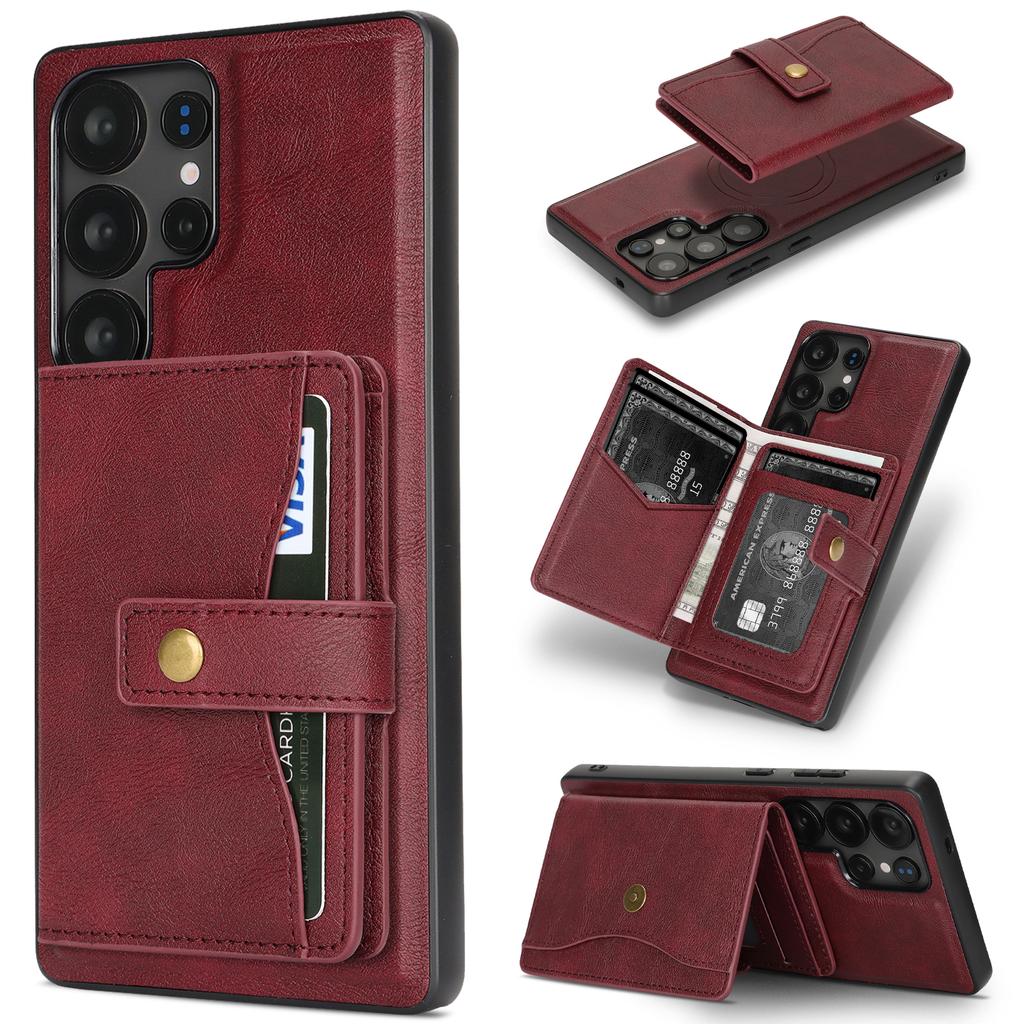 For Samsung Galaxy S25 Ultra Kickstand Case Detachable Card Bag Magnetic Case PU Leather Coated TPU Phone Cover