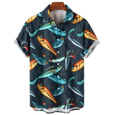 Men's Hawaiian Shirts 3D Print Fish Graphics Fashion Button Short Sleeve Lapel Streetwear Hawaiian Blouse Shirts for Men Summer