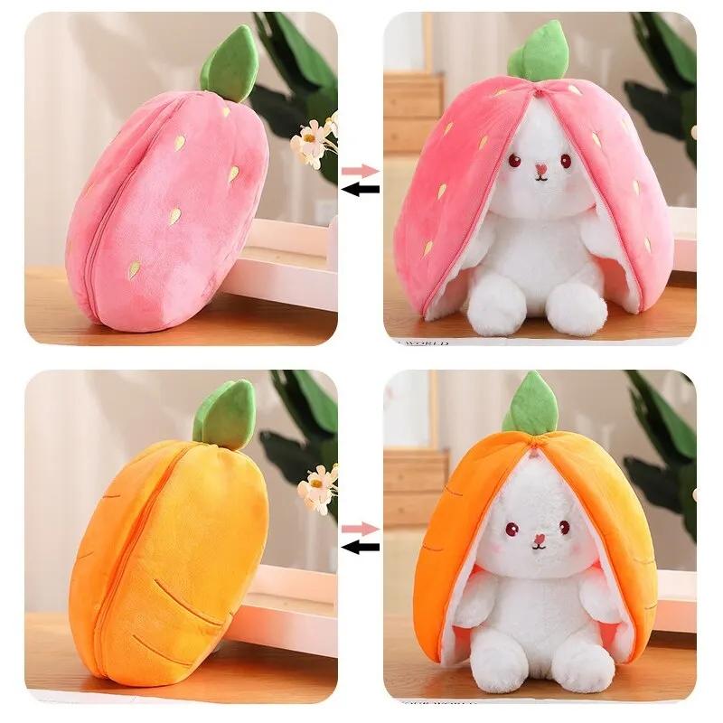 1 Pcs 18cm Cute Stuffed Toys Strawberry Rabbit Radish Rabbit Plush Toys Zipper Doll