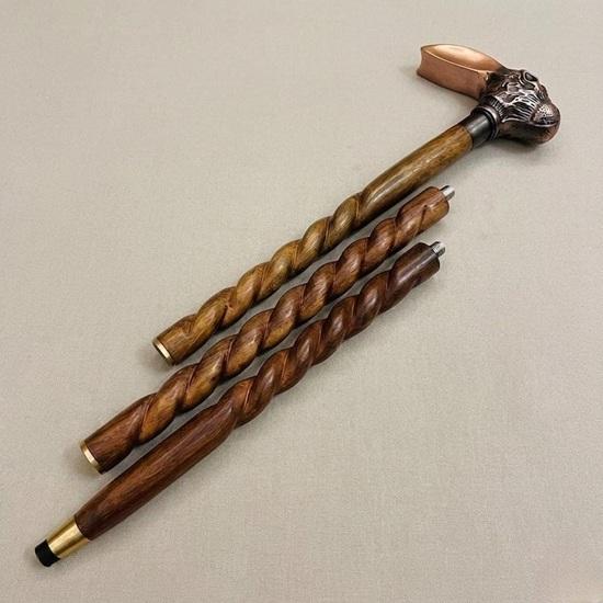 Handmade Brass Rabbit Head Walking Cane Polished Wood Gentleman's Stick