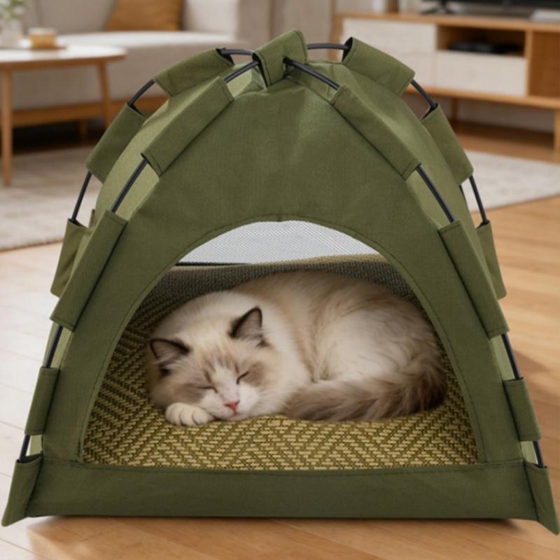 Pet Tent Bed Portable Canvas Semi Enclosed Cat House Removable Cat Sofa Basket Dog Cave Hut Cat Sleeping Bed Pet Supplies
