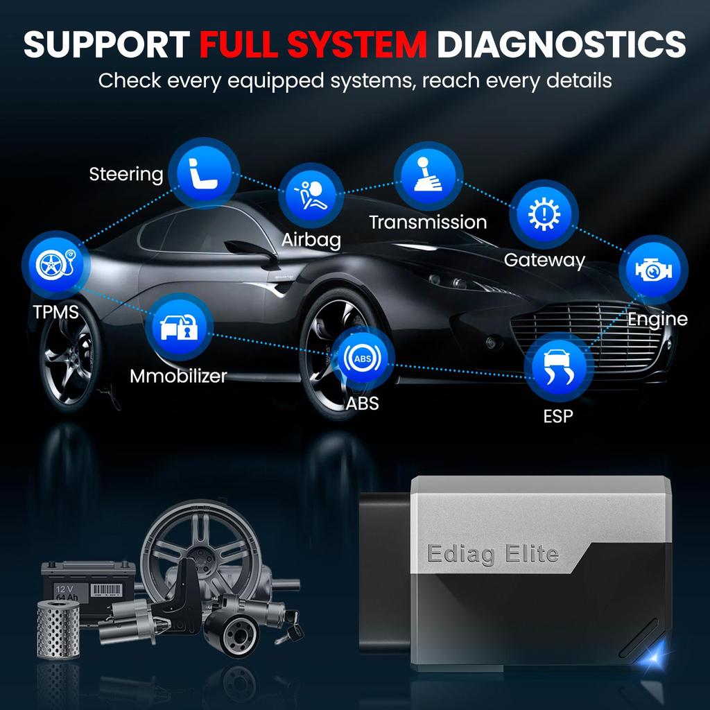 Herramientas de Diagnóstico para Automóviles KINGBOLEN Ediag Elite Gratuito de por Vida Todos los Sistemas 15 Restablecimientos Prueba Bidireccional Escáner OBD2 Automático