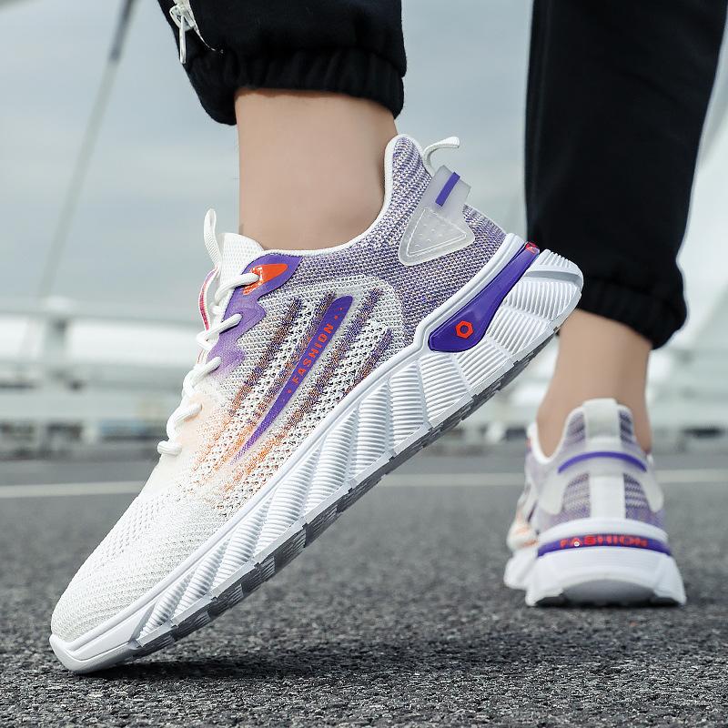 Four Seasons Men's Large Size Sneakers Rubber Wear-resistant and Non-slip Full Palm Fly-woven Lightweight Running Shoes Trendy Men's Casual Shoes