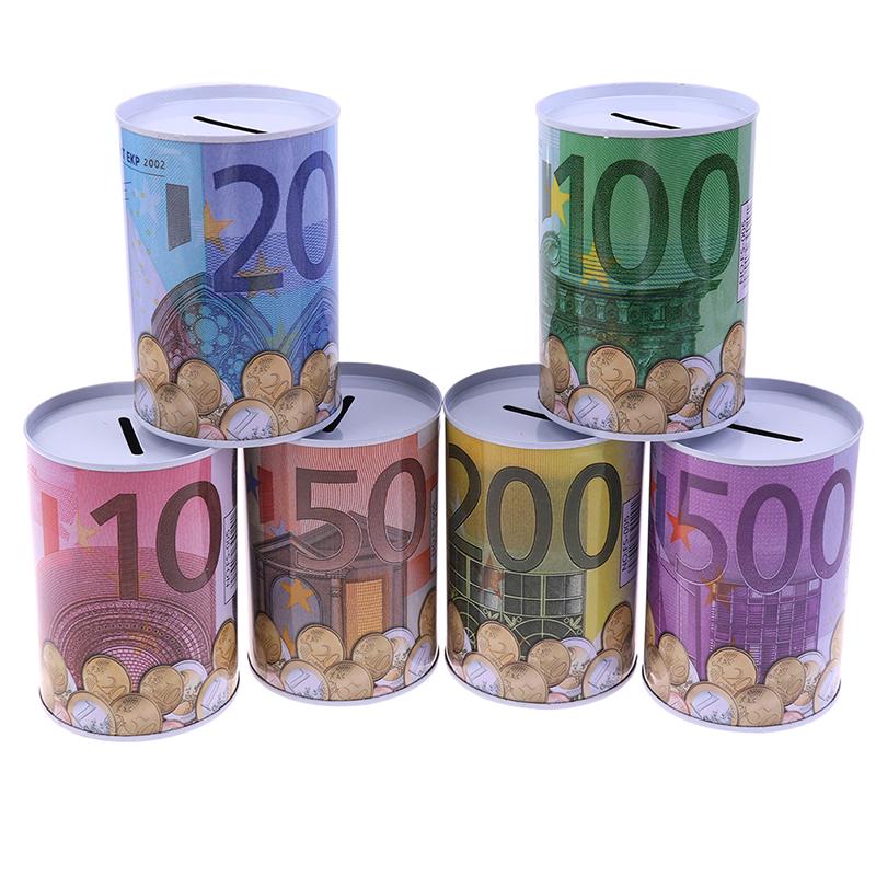 1Pc Euro Dollar Money Box Safe Cylinder Piggy Bank Banks For Coins Deposit Boxes