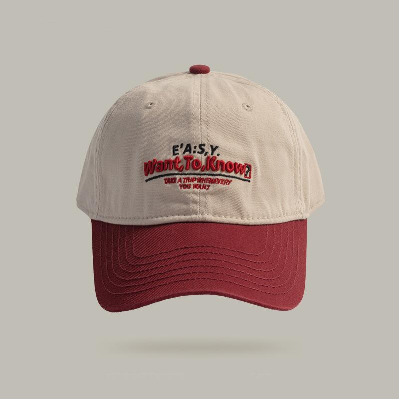 Retro color matching letter embroidery baseball cap female spring and summer versatile face small soft top cap male
