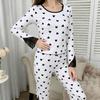 Women's Heart Print Pajama Set: Long Sleeve Top & Lace Trim Pants