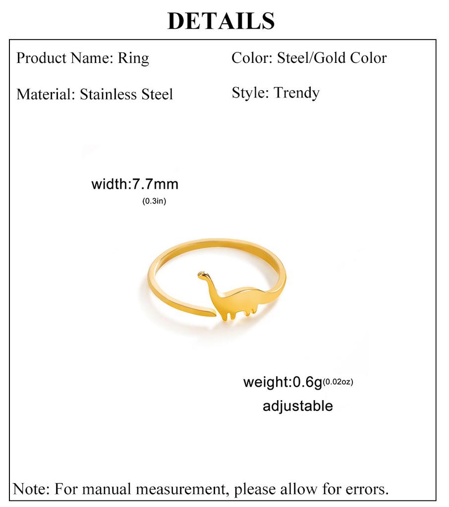 Cazador Adjustable Dinosaur Ring Stainless Steel Cute Brachiosaurus Open Rings for Women Animal Jewelry Birthday Gift Wholesale