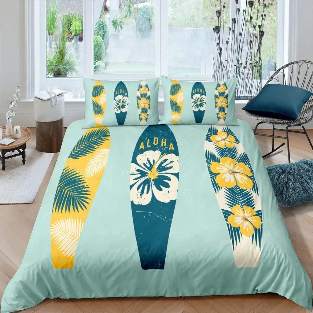Tavola da Surf Morbida Durevole Qualità Copripiumino Colorato Surf Mare Modello Estate Viaggio Illustrazione Colori Retrò Decorativo Corallo Arancione Bambino Donna