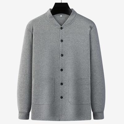New Pure Cotton Men's Long-sleeved Trousers Base Top Autumn Middle-aged Dad's Collar