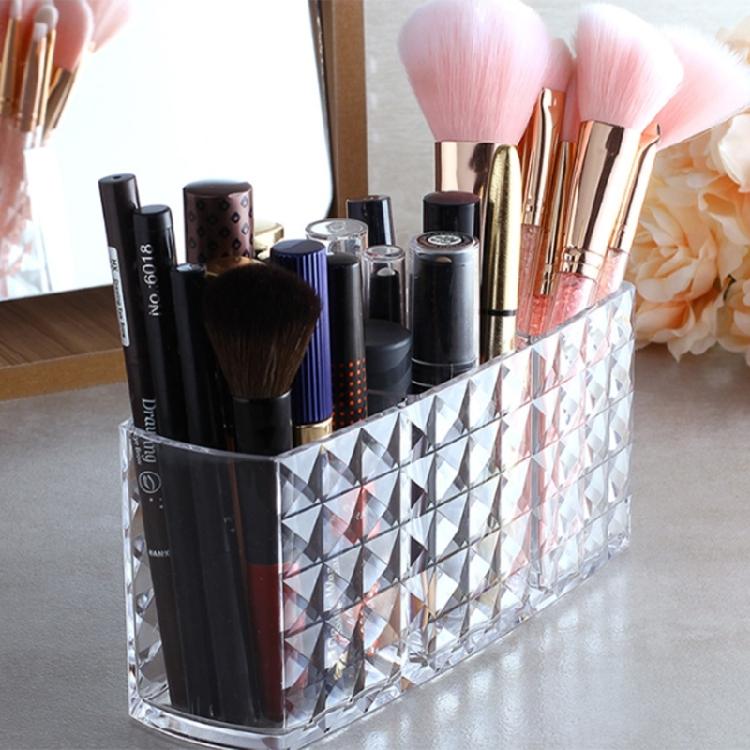 Hygienic Cosmetic Brush Storage Bin Spacious Interior Durable Materials Ideal For Organized Bathroom Countertop Display