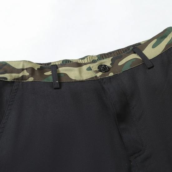 Men Cargo Shorts Mid-rise Button Zipper Fly Casual Shorts with Multi Pockets Solid Color Straight Wide Leg Summer Shorts