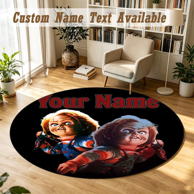 Child's Play Chucky Tiffany Personalized Round Rug Support Custom Name, Soft Home Decor Mat