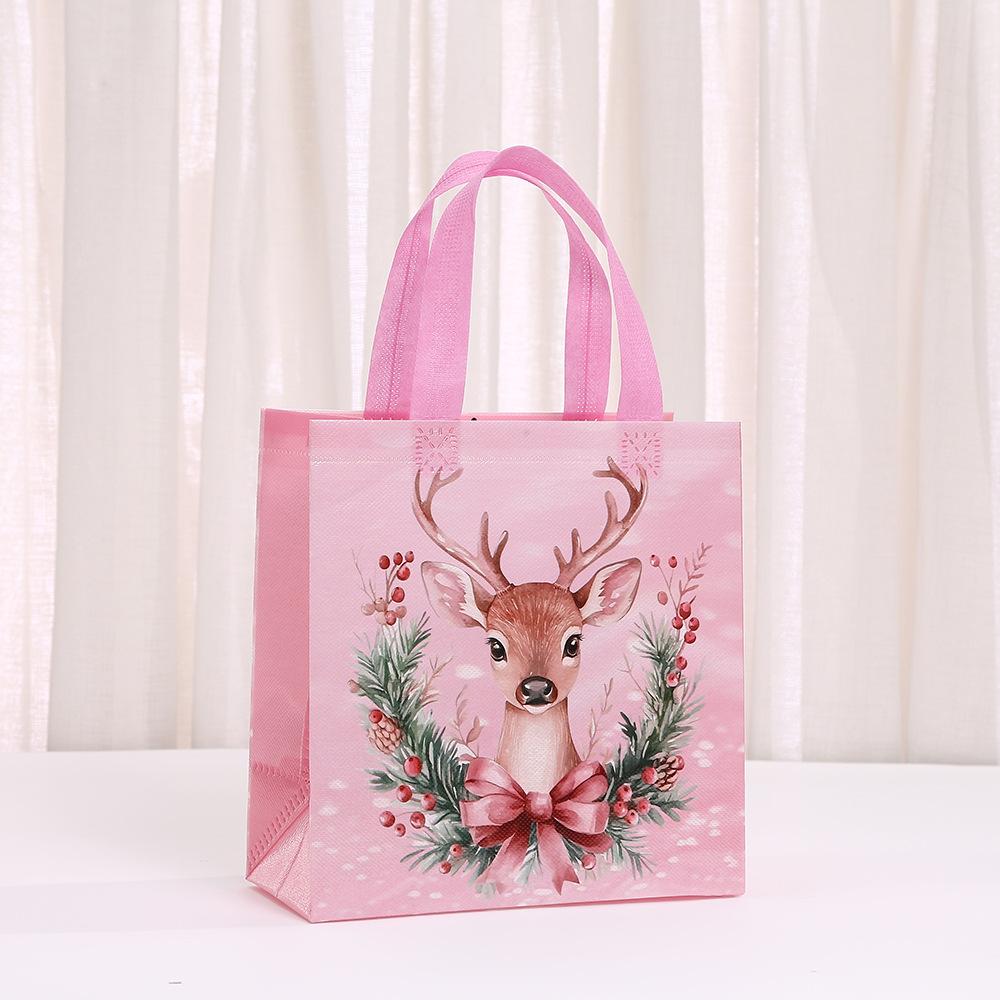 Christmas Gift Bags Reusable Christmas Shopping Bags Reusable Party Favor Tote Pink Non-Woven Treat Bag For Party Favor Bag