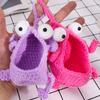 Hand-made 2 Eyes Cartoon Storage Bag Cute Creative Hand Woven Key Case Big Mouth Crochet Decorations Small Stuff Organizer Door