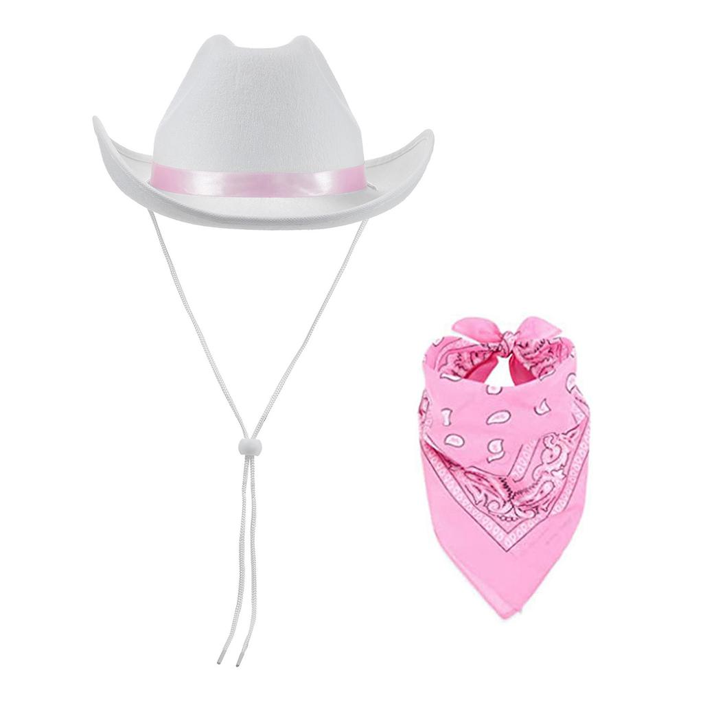 Feather Edge Letter Cowboy Hat Sequins Pink Western Rough Edge Cowboy Hat Glasses Square Towel Three-piece Set