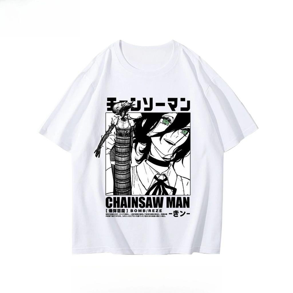Winter and Autumn Chainsaw Man T-shirt Bomb Devil Reze Merchandise Short Sleeve Anime Japanese Style Black T-shirt Clothing