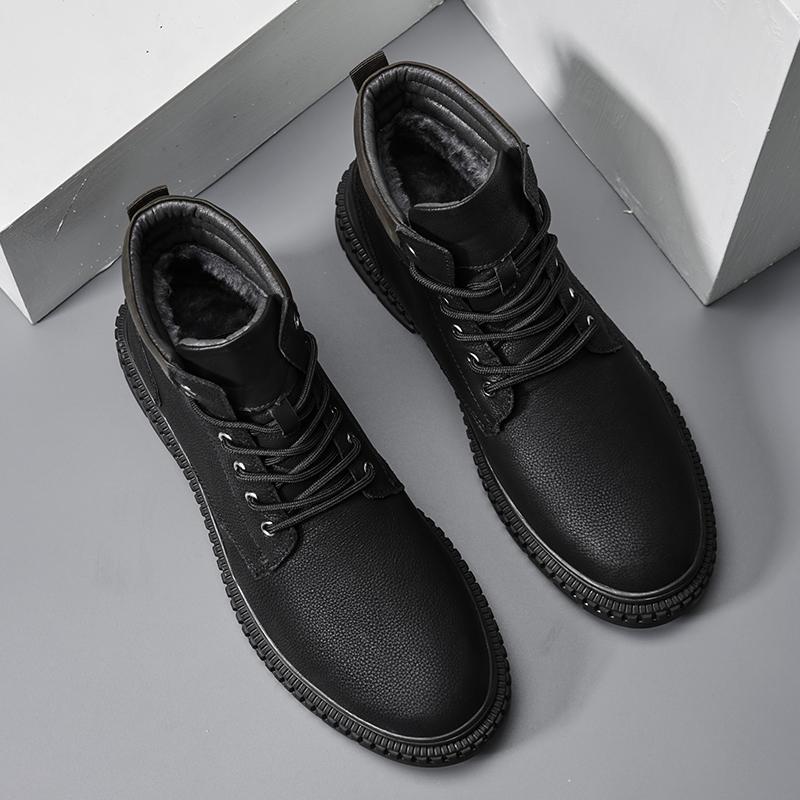 New Italian Mens Handmade Genuine Leather Boots Outdoor Antiskid Motorcycle Boot Fashion Thick Bottom Lace-Up Boot Walking Shoes