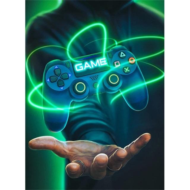 Massivholzrahmen mit LED-Spielgriff, Leinwandgemälde, nordische Gamer-Abstrakte Poster und Drucke, Wandkunst, Bild für Wohnzimmer, Teenagerzimmer, Heimdekoration