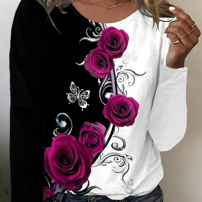 Women's Long Sleeve Colorful Butterfly Pattern T Shirts Tops 2024 Autumn New Fashion  Women's Top Harajuku Fun Pullover Clothing
