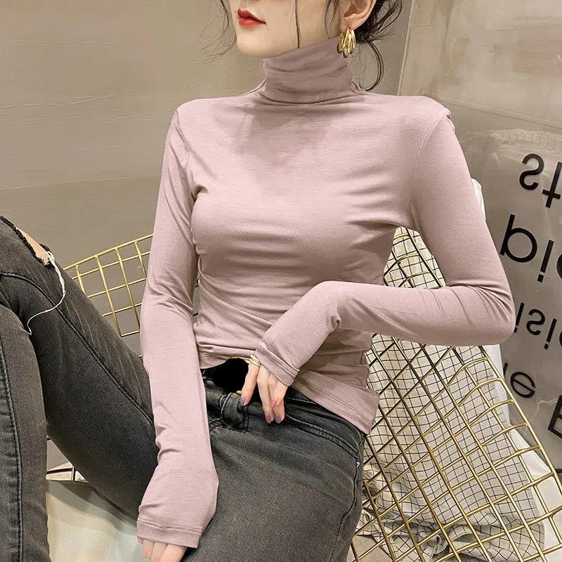 Roláková košile na podzim Podzimní dámské tričko s dlouhým rukávem a Slim Top Univerzální černý top s vysokým výstřihem