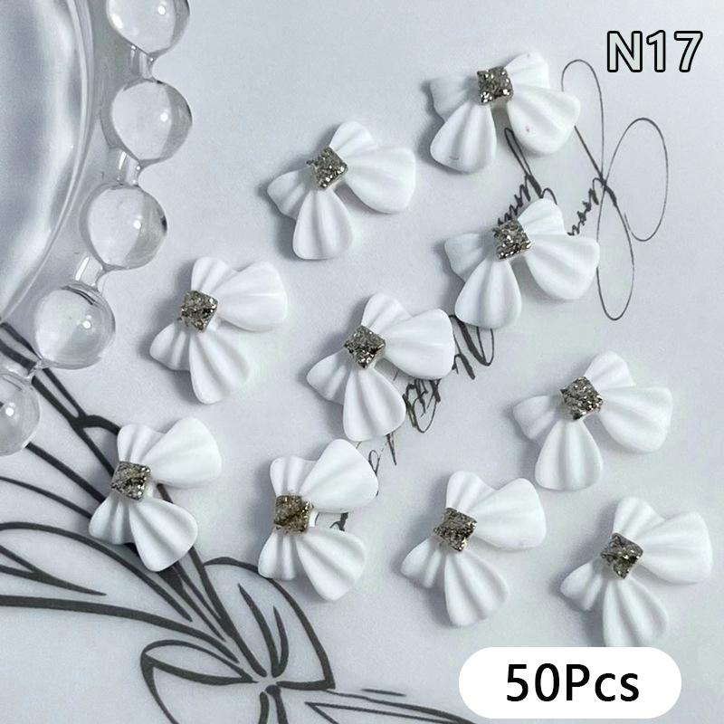 50Pcs Ribbon Resin Bow Nail Charm Parts 3D  Nail Art Decoration Accessories Supplies For Diy Korean Manicure Design