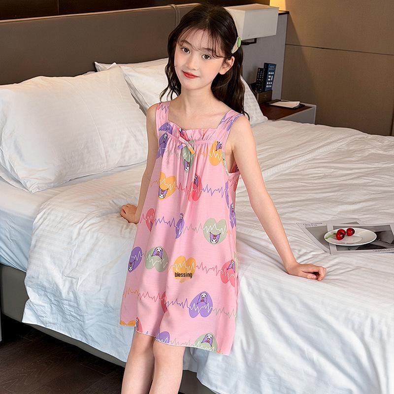Sommer Mädchen Ärmelloses Baumwollgaze Nachthemd Pyjama