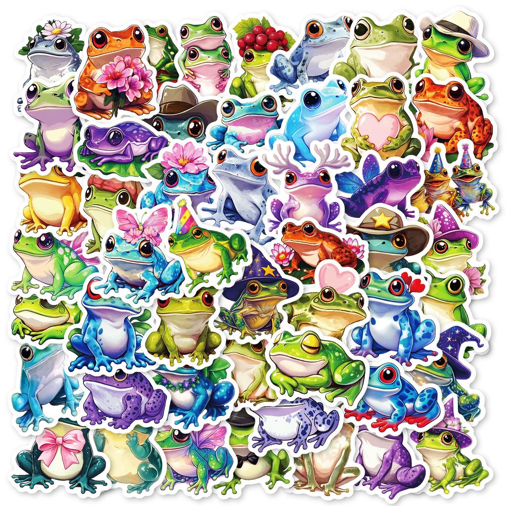 50 Colorful Cartoon Frog Graffiti Stickers Do Not Repeat Creative Hand Account Decoration Waterproof Stickers
