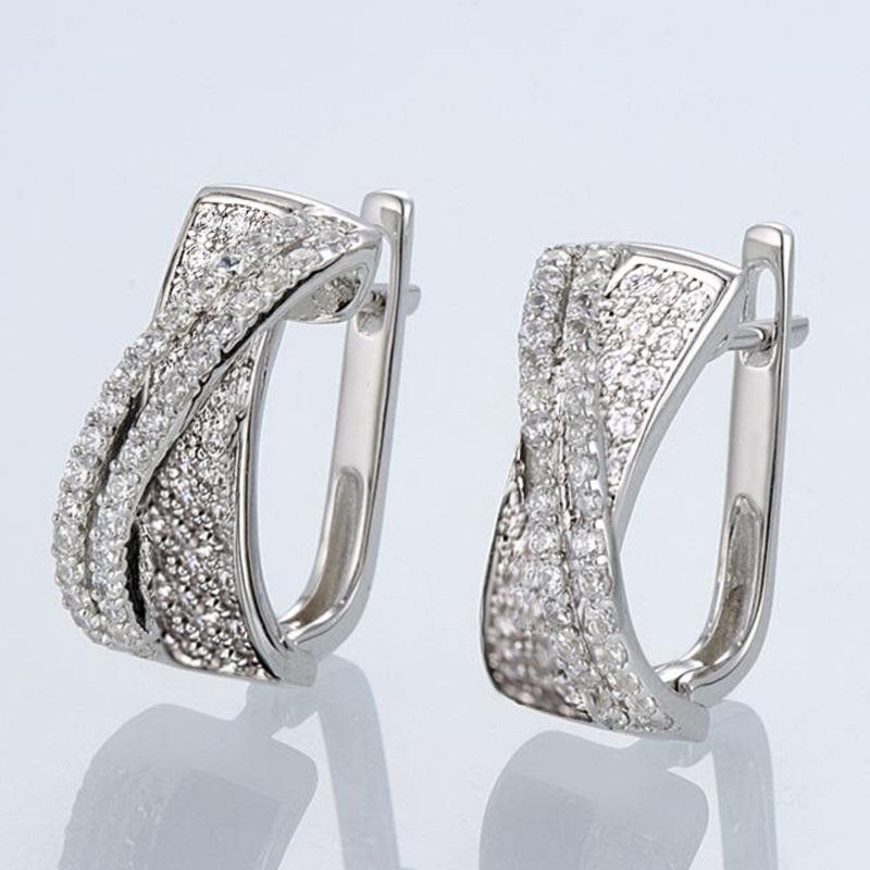 Huitan Black/White Cross Earrings for Women New Trendy Hoop Earrings Silver Color Modern Fashion Female Accessories CZ Jewelry