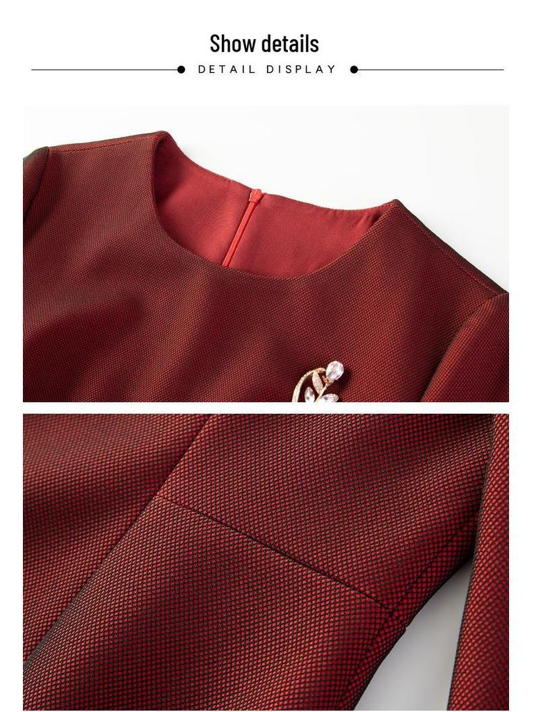 Elegant Wine Red Top & Skirt Set - Autumn 2023 Collection for Mother-in-law