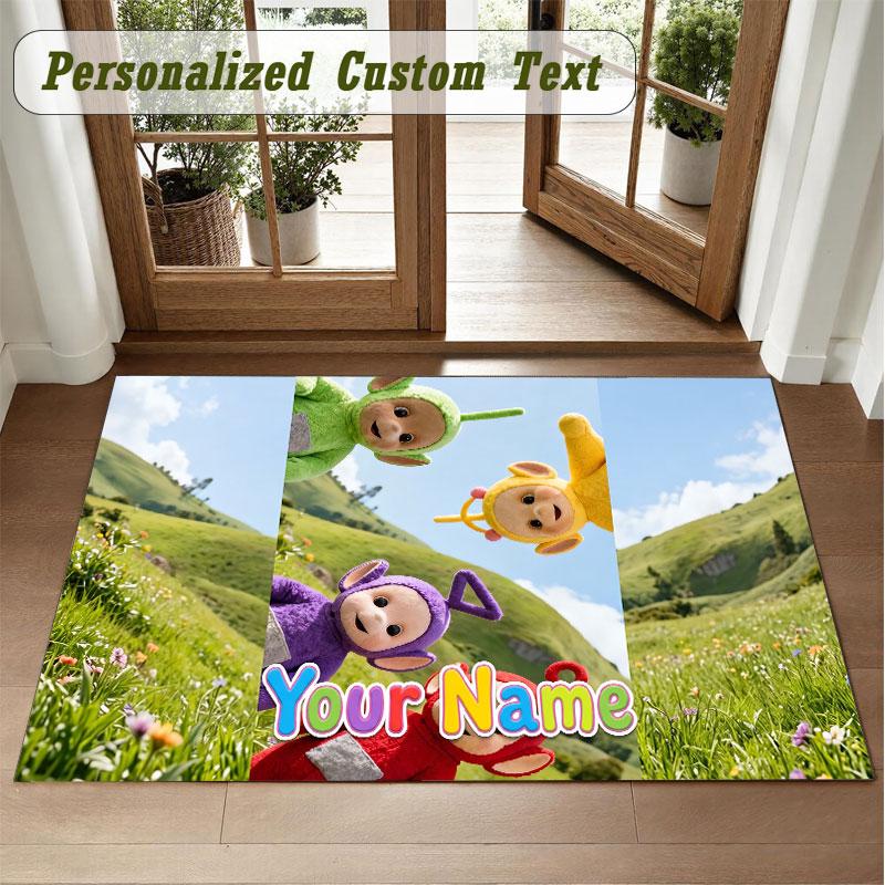 Crystal Velvet Square Rug Custom NameTeletubbies Pattern Non Slip Home Floor Decor Rug