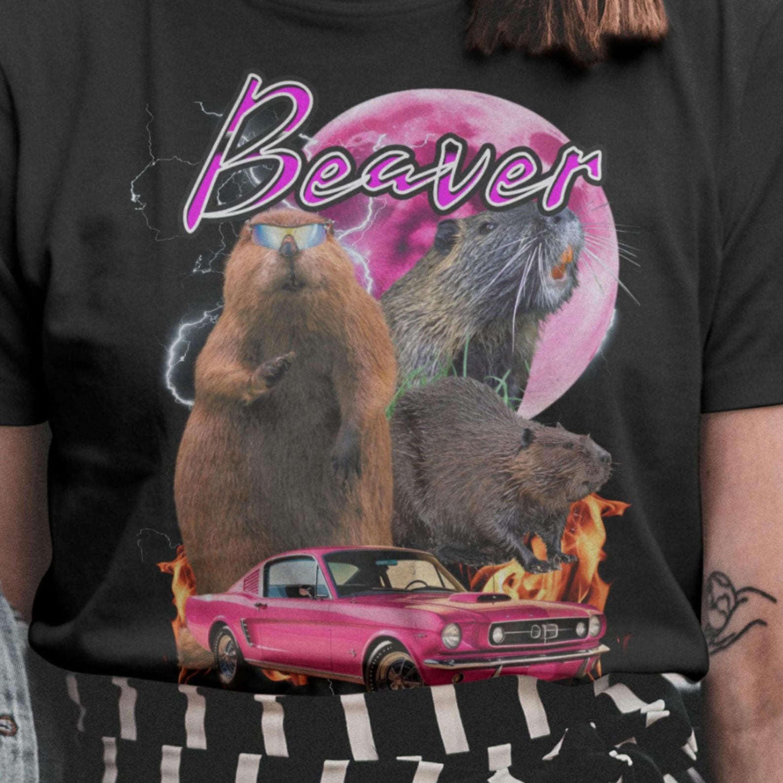 Bootleg Hip Hop Beaver T-Shirt: Funny Wildlife Tee S