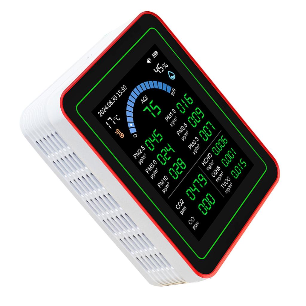 Air Quality Meter 18 In 1 CO2 TVOC HCHO PM2.5 PM10 Temp Humid Detect Tester Indoor Battery Powered Data Storage